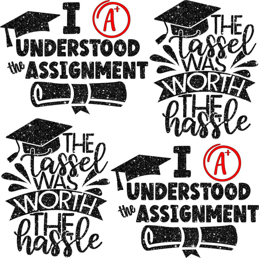 Graduation Sayings or Accents Set 4 - Black Glitter - Half Sheet Misc. (Must Purchase 2 Half sheets - You Can Mix & Match)