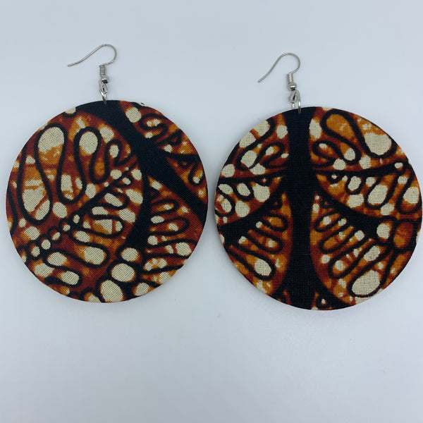 African Print Earrings-Round L Brown Variation 2 - Lillon Boutique