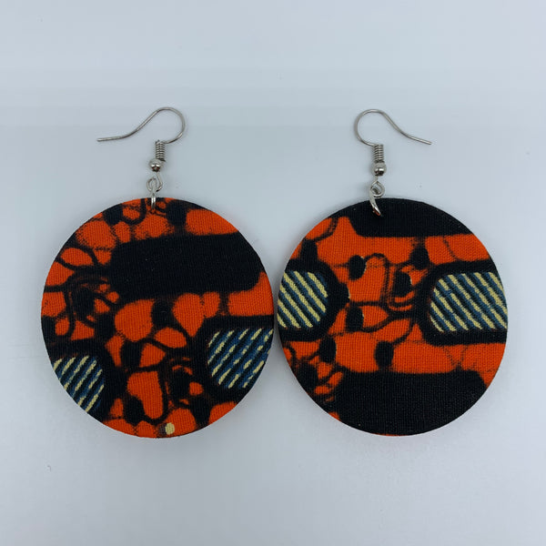 African Print Earrings-Round S Orange Variation 13 - Lillon Boutique