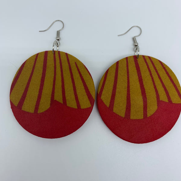 African Print Earrings-Round M Red Variation 8 - Lillon Boutique