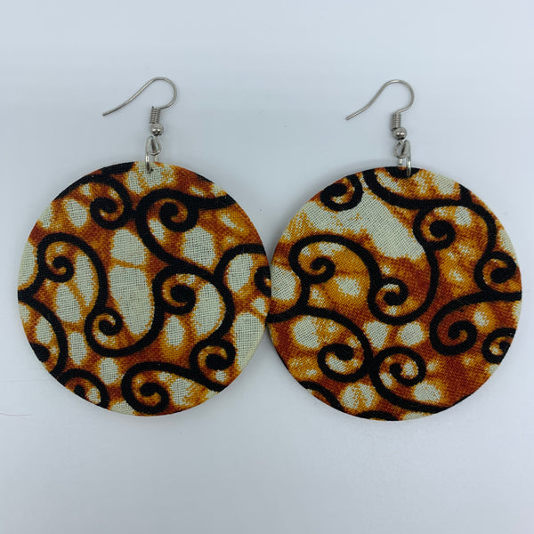 African Print Earrings-Round M Brown Variation 2 - Lillon Boutique