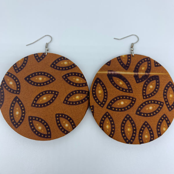 African Print Earrings-Round L Brown Variation 8 - Lillon Boutique