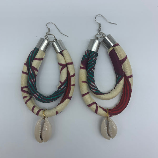 African Print W/Shell Earrings- IC Beige Variation - Lillon Boutique