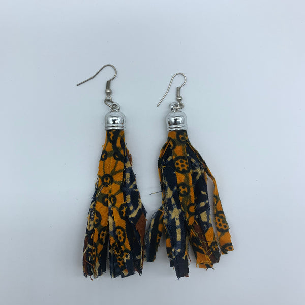 African Print Earrings-Tassel Orange Variation 2 - Lillon Boutique