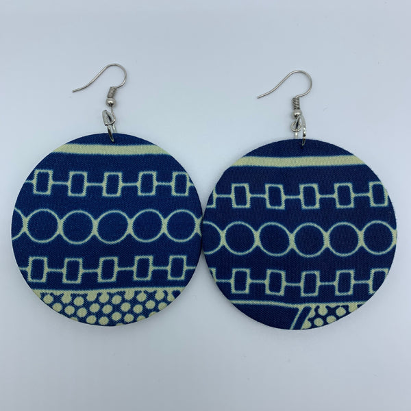 African Print Earrings-Round M Blue Variation 11 - Lillon Boutique