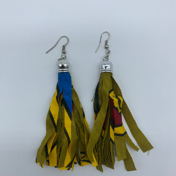 African Print Earrings-Tassel Green Variation 3 - Lillon Boutique