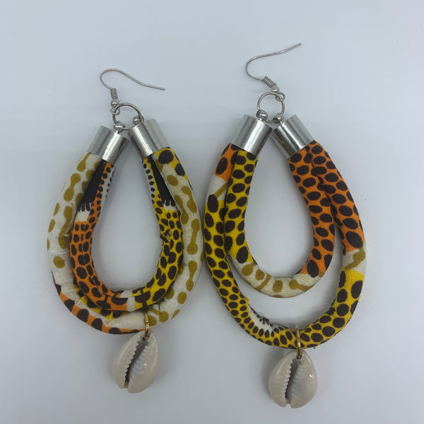 African Print W/Shell Earrings- IC Orange Variation - Lillon Boutique