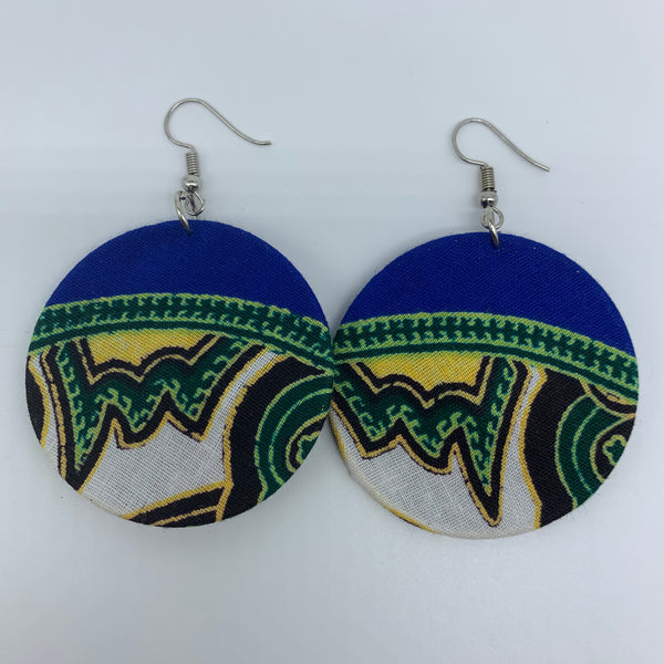 African Print Earrings-Round S Blue Variation 7 - Lillon Boutique