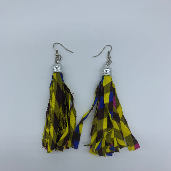 African Print Earrings-Tassel Green Variation 2 - Lillon Boutique