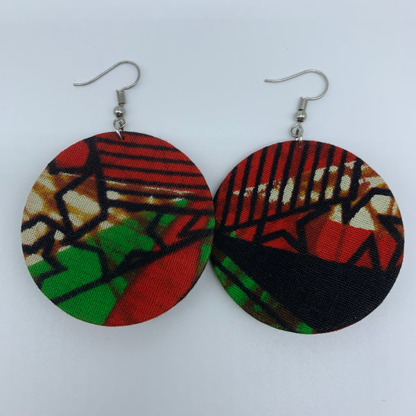 African Print Earrings-Round S Red Variation 9 - Lillon Boutique