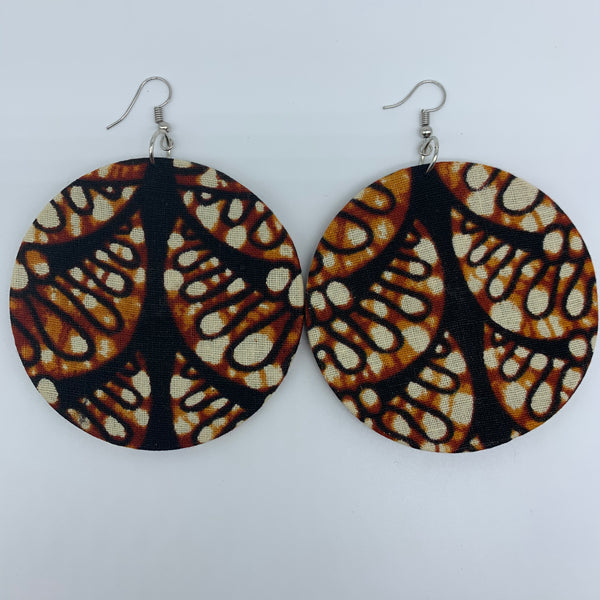 African Print Earrings-Round L Brown Variation 3 - Lillon Boutique