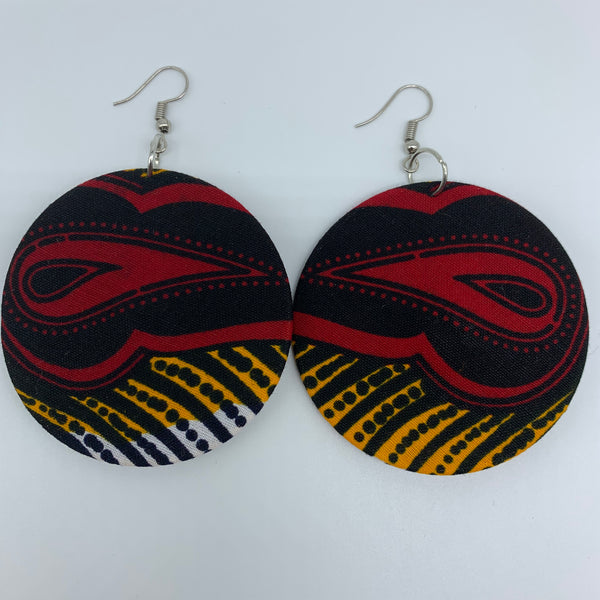 African Print Earrings-Round M Red Variation 12 - Lillon Boutique