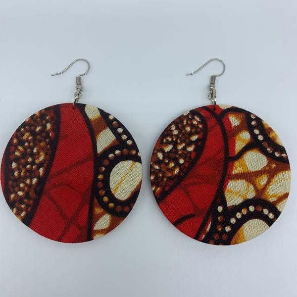 African Print Earrings-Round M Red Variation 13 - Lillon Boutique