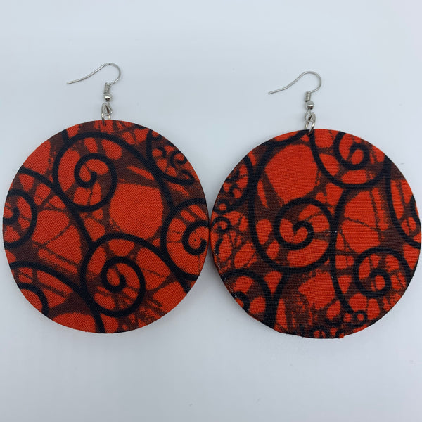 African Print Earrings-Round L Orange Variation 3 - Lillon Boutique