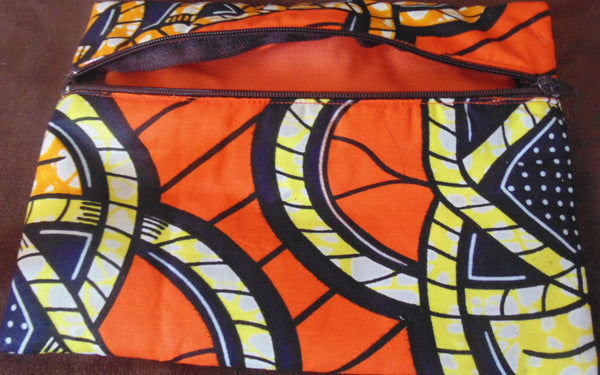 Orange padded African Print Makeup bag/Pencil case - Lillon Boutique
