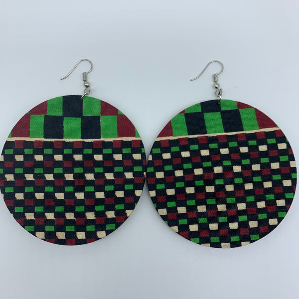 African Print Earrings-Round L Green Variation 4 - Lillon Boutique