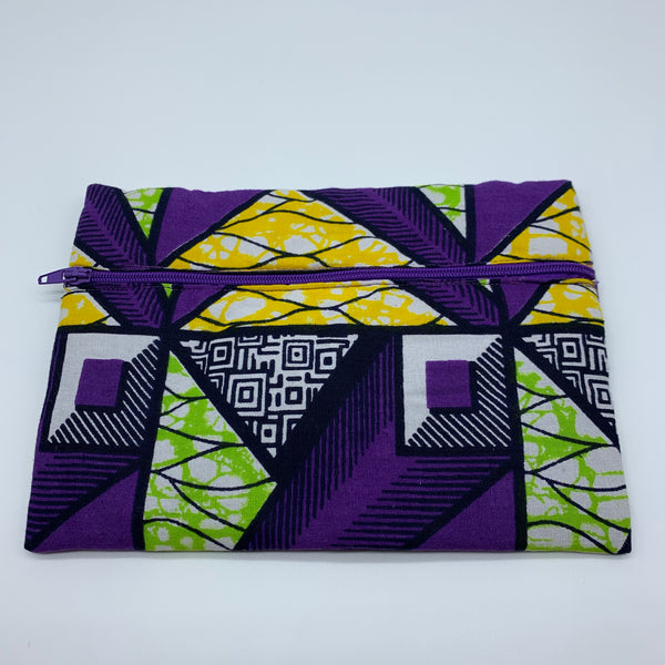 Purple & Green padded African Print Makeup bag/Pencil case - Lillon Boutique