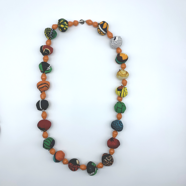 African Print Necklace W/Recycled Paper Beads-Orange Variation - Lillon Boutique