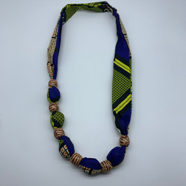 African Print Necklace W/Wooden Beads- L Green Variation - Lillon Boutique