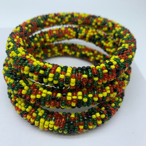 Beaded Bangle-Yellow Black Red Green Variation 2 - Lillon Boutique