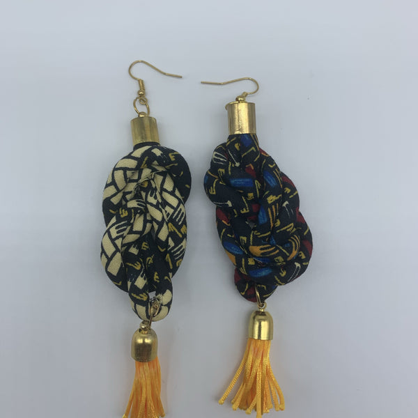 African Print Earrings-Knotted L Black Variation 2 - Lillon Boutique