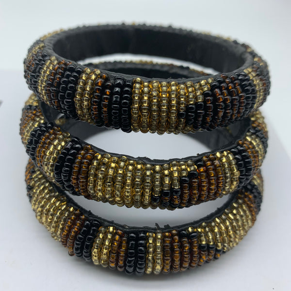 Beaded Bangle-Brown Gold Black Variation - Lillon Boutique