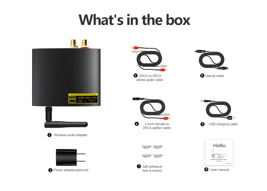 what is in the box of the DS200 bluetooth HiFi receiver