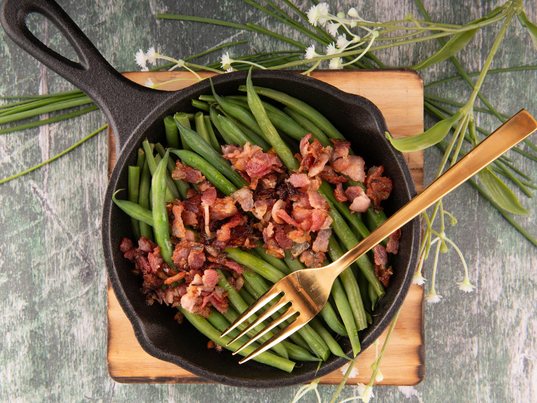 Sautéed French Beans with Crispy Bacon