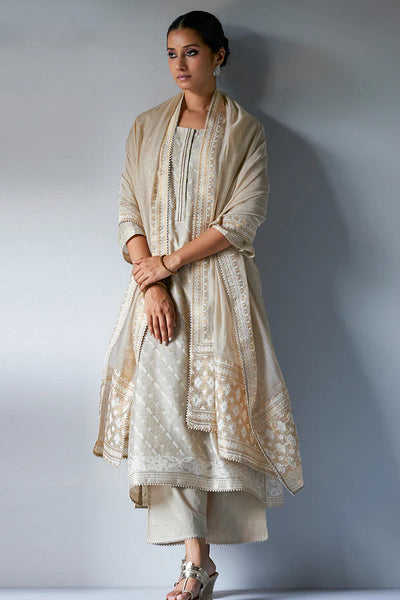 Fog Beige woven Zari kurta Suit set