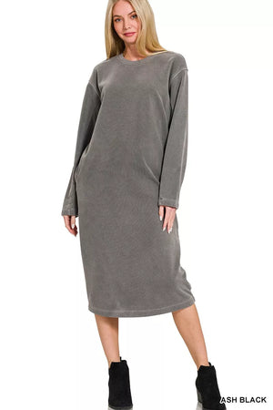 Soft Fleece Pigment Dye Sweatshirts Dress - TheRusticAttic