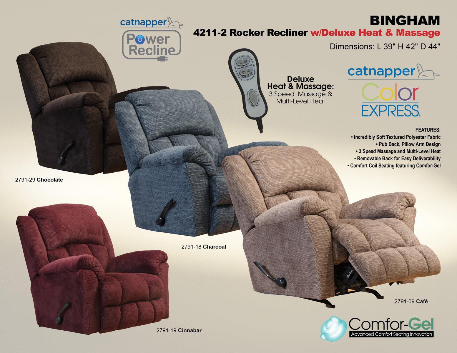 Cinnabar Catnapper Bingham Rocker Recliner with Deluxe Heat and Massage Function (Model 4211-2)