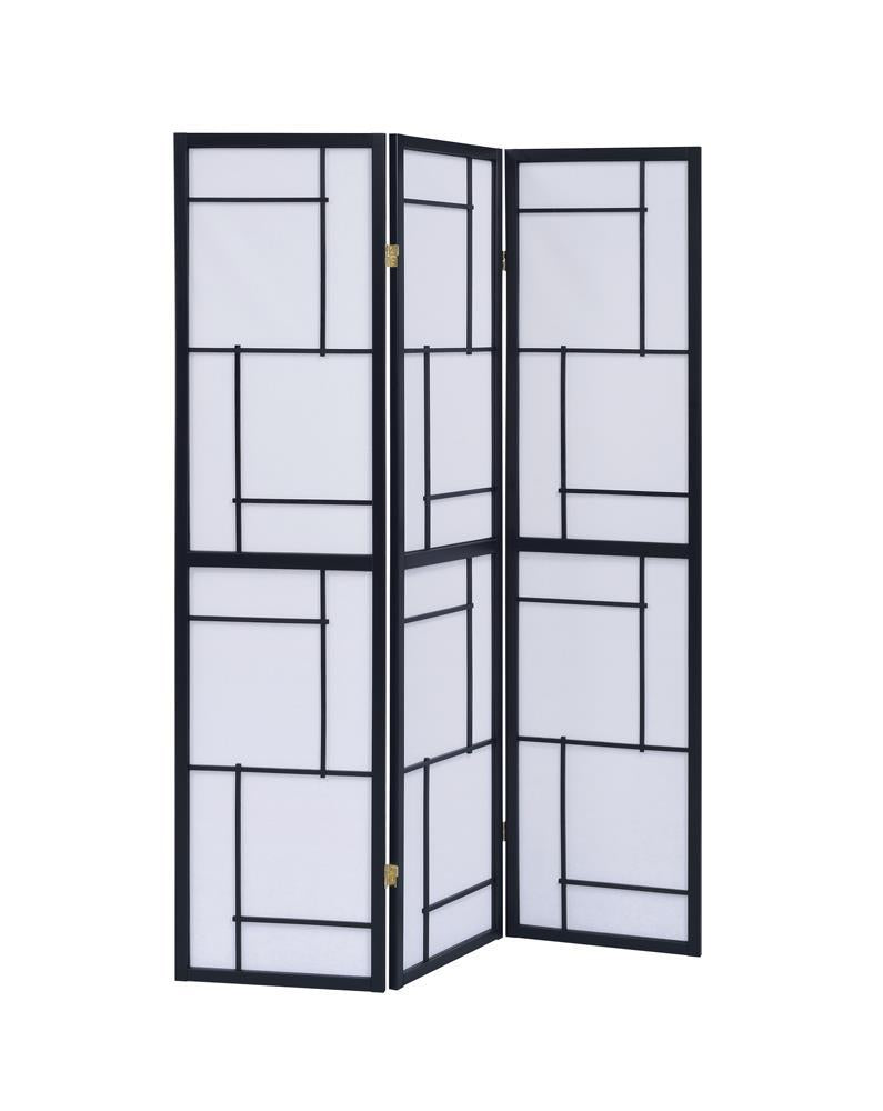 Stylish Black and White 3-panel Damis Folding Floor Screen