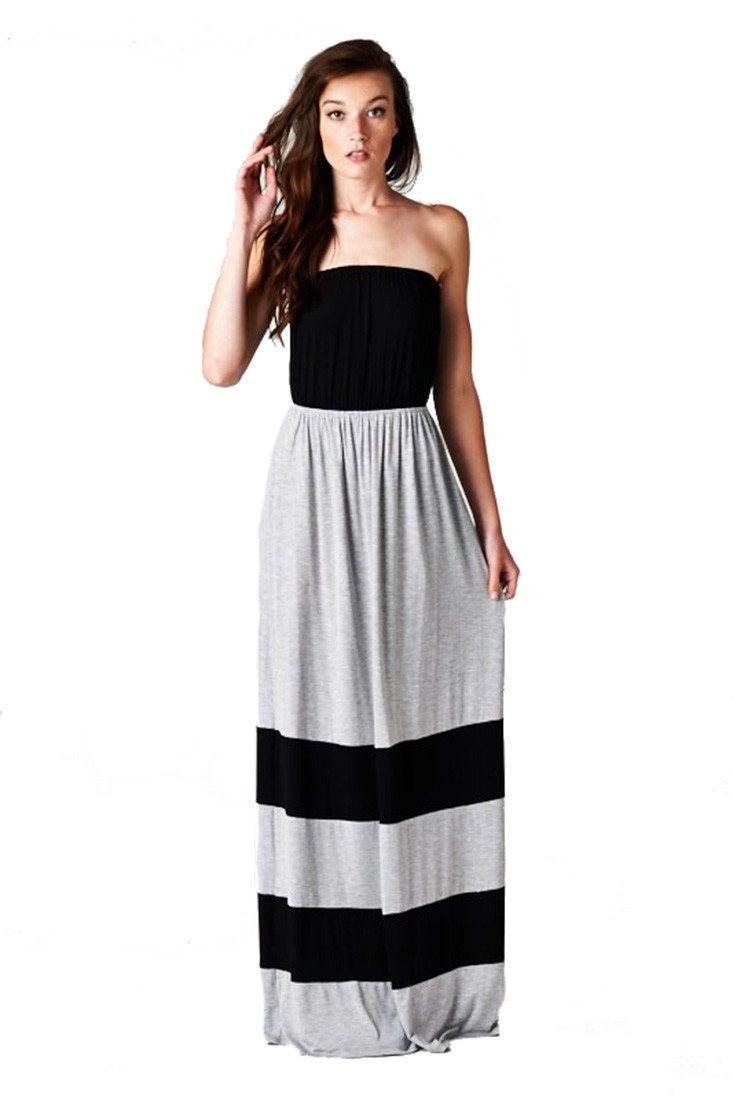 Strapless Colorblock Black Grey Tube Top Maxi Dress – Niobe Clothing