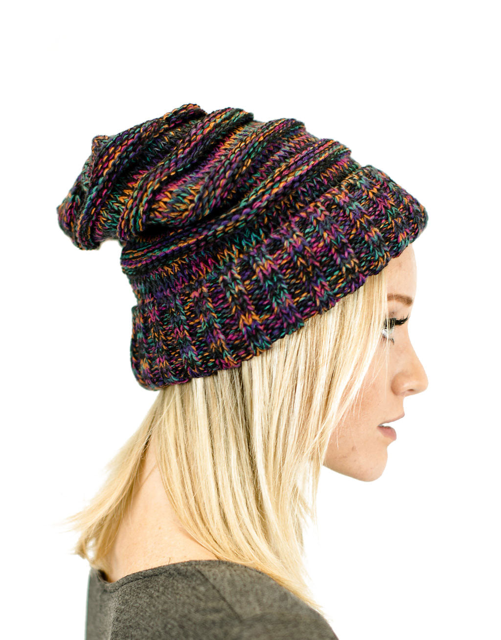 Unisex Two Toned Mix Knit Oversized Slouchy Beanie