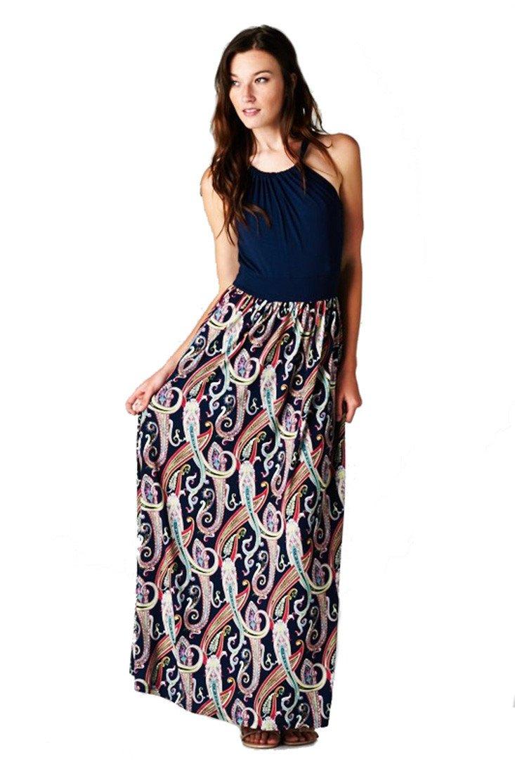 Multi Color Paisley Floral Sleeveless Halter Style Maxi Dress – Niobe ...