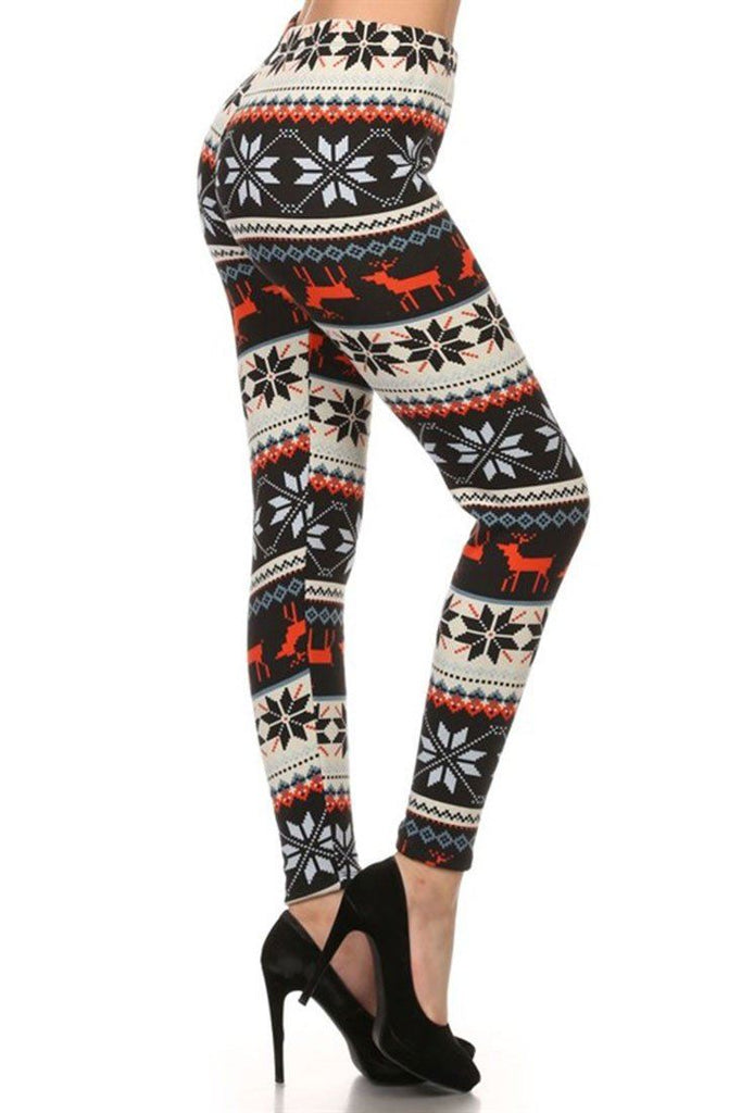 Red Reindeer Multicolor Graphic Print Lined Leggings – Niobe Clothing