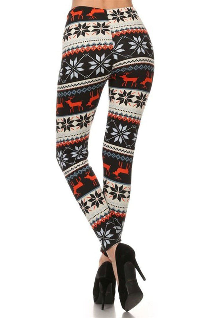 Red Reindeer Multicolor Graphic Print Lined Leggings – Niobe Clothing