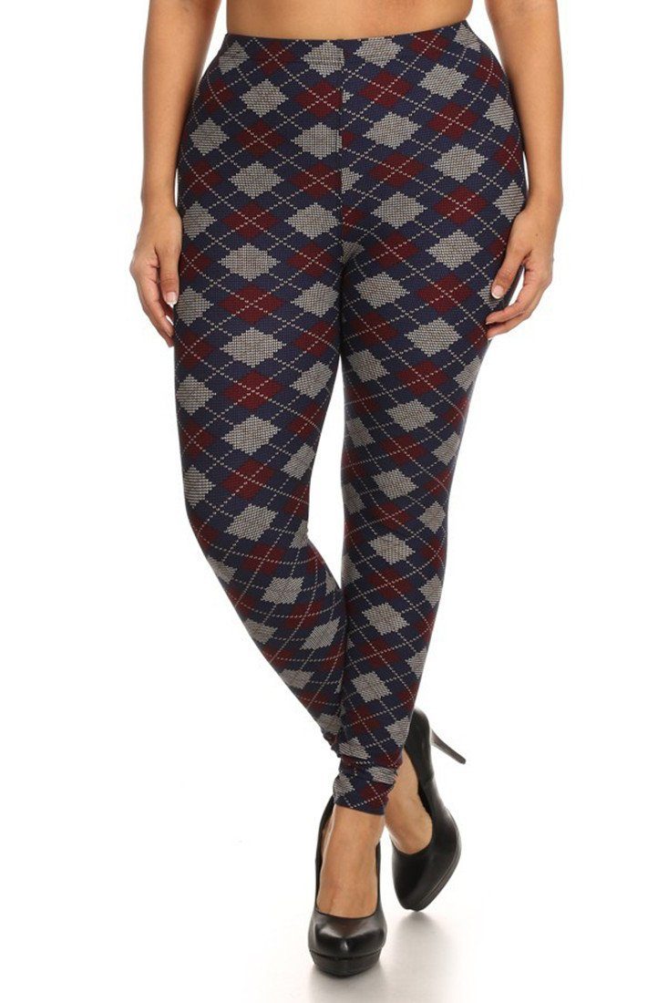 Navy Burgundy Argyle Design Plus Size Leggings – Niobe Clothing