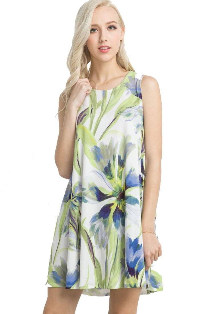Knit Sleeveless T-shirt Dress (Ivory Floral) – Niobe Clothing