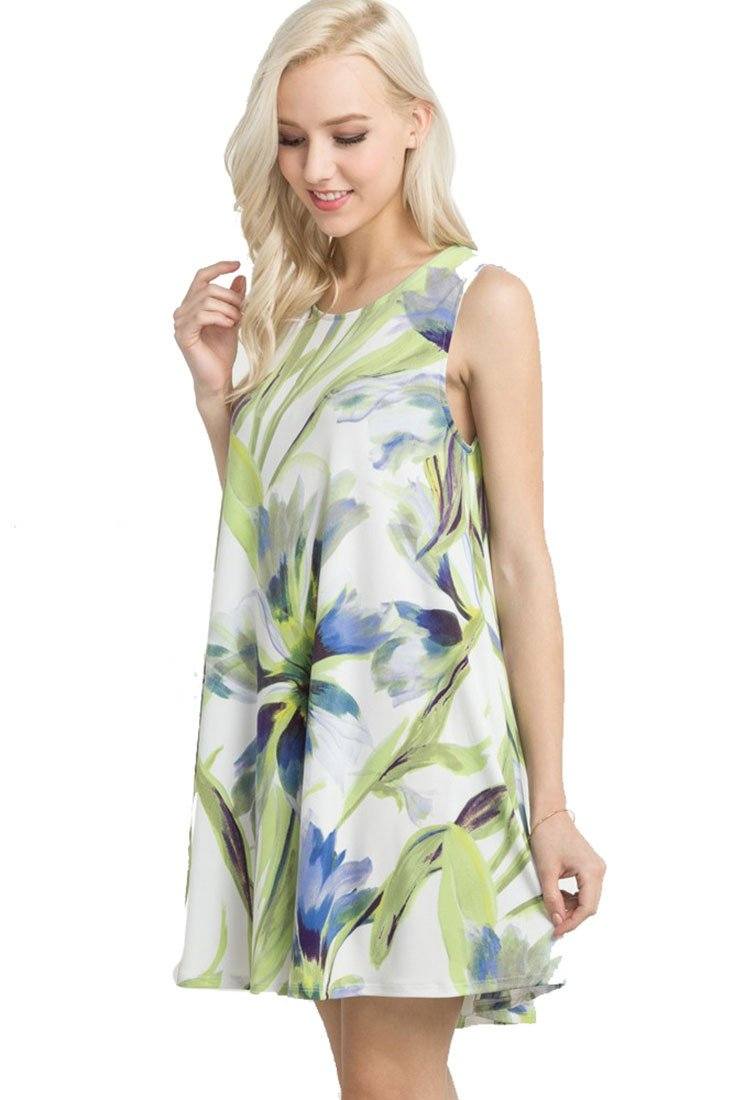 Knit Sleeveless T-shirt Dress (Ivory Floral) – Niobe Clothing