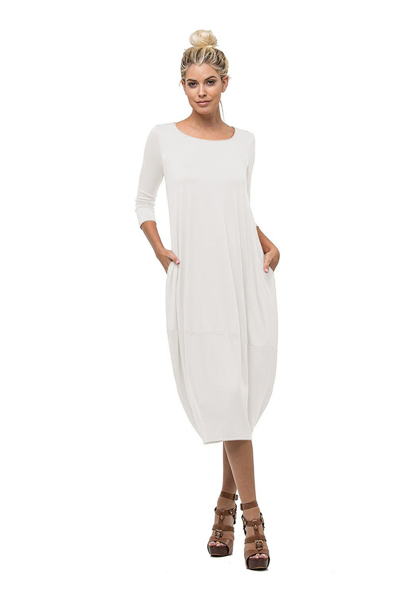 3/4 Sleeve Bubble Hem Pocket Midi Dress with Pockets – Niobe Clothing