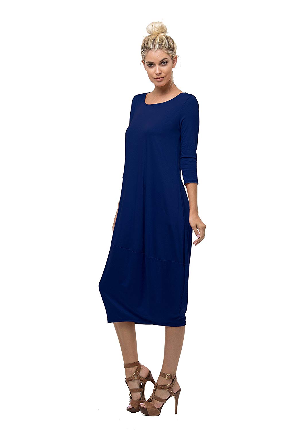 34 Sleeve Bubble Hem Pocket Midi Dress With Pockets Niobe Clothing