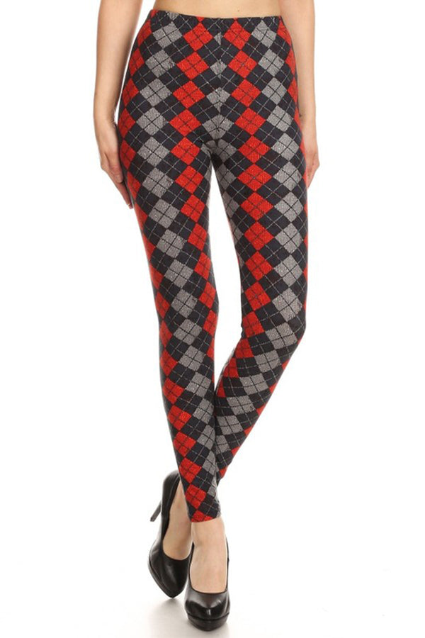 Women's Two Toen Houndstooth Plaid Legging Pants (Wine Red) - Wholesale 