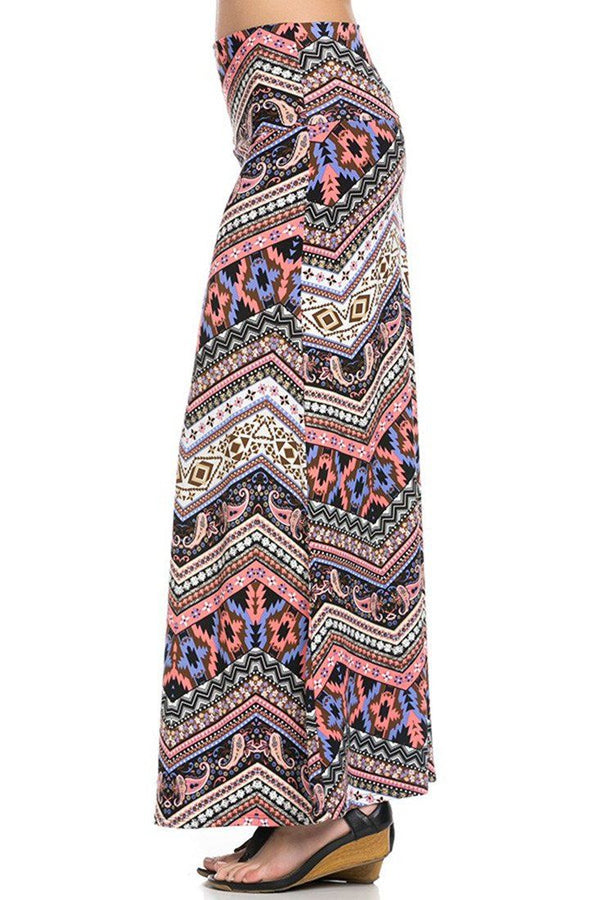 Pink Purple Tribal Aztec Printed Maxi Skirt - Niobe Clothing