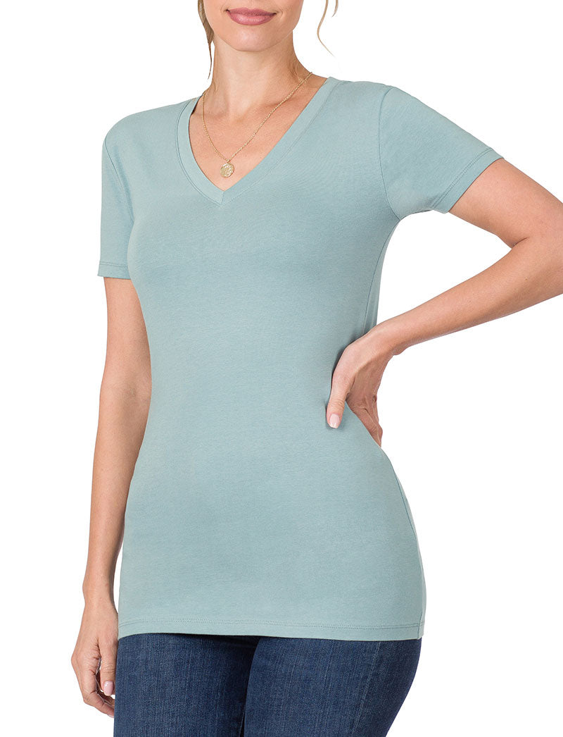 Cotton V-Neck Short Sleeve Long Tee Shirt