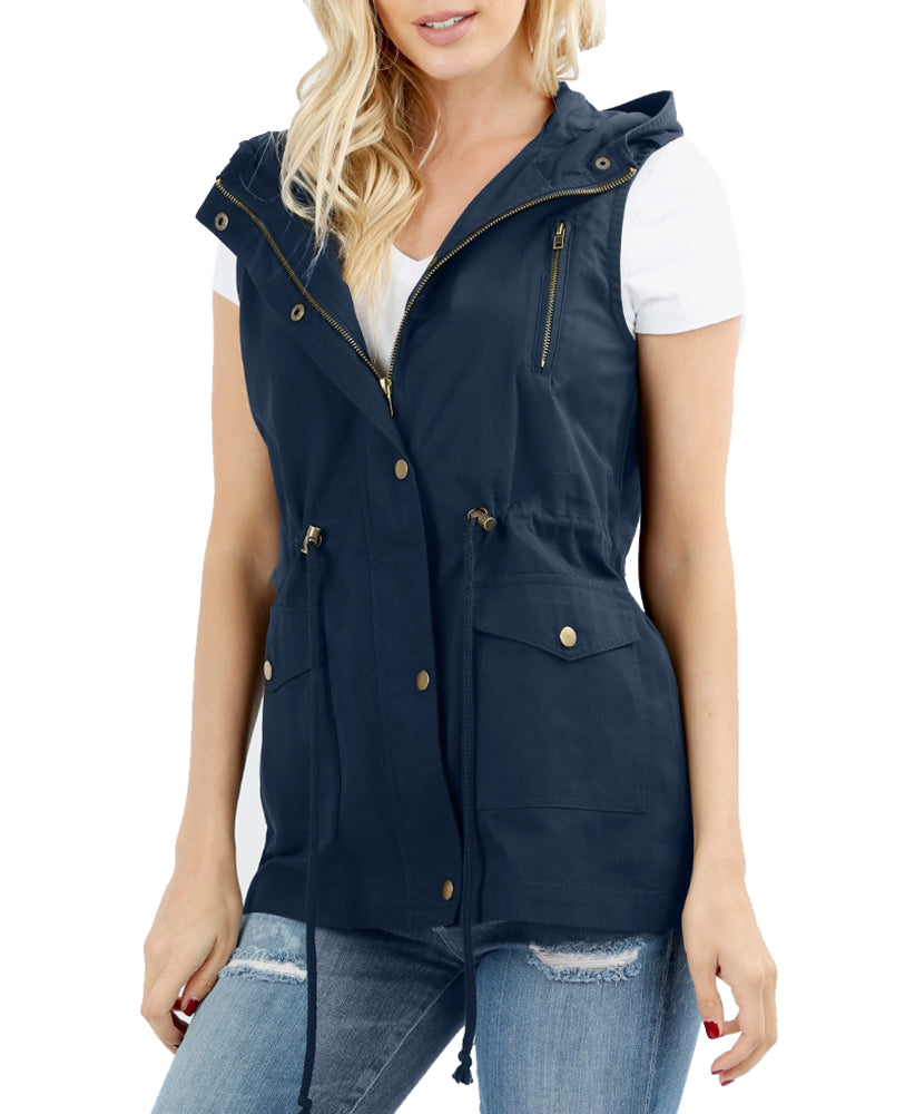 Sleeveless Utility Hoodie Military Vest