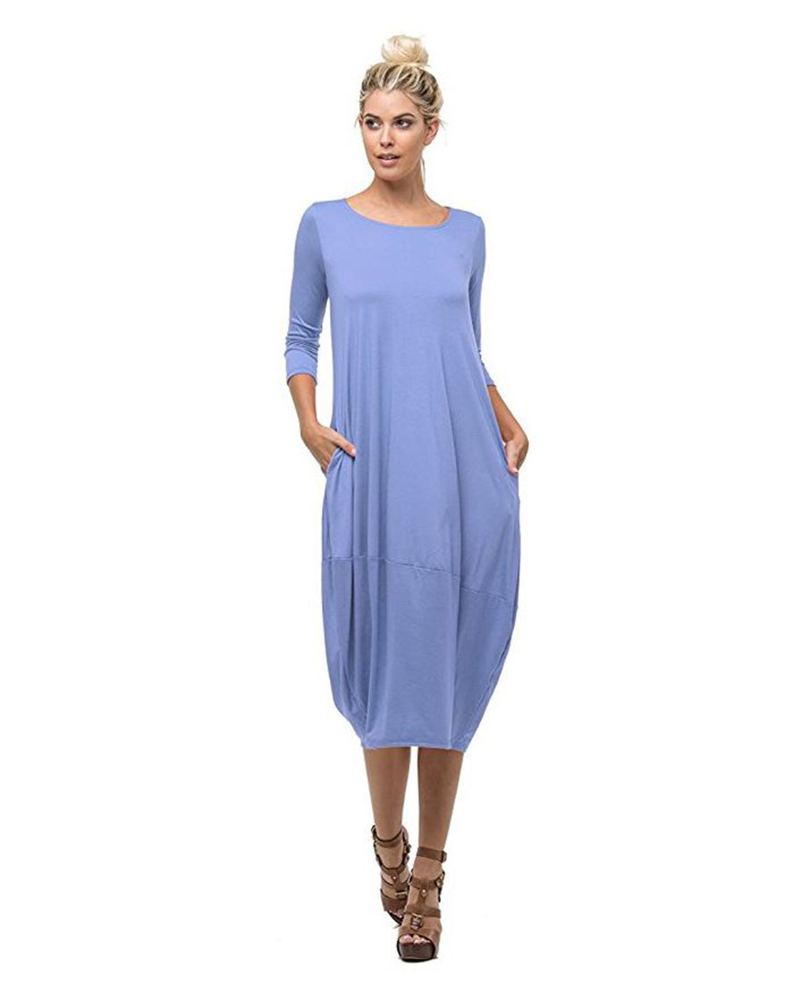 3/4 Sleeve Bubble Hem Pocket Midi Dress with Pockets – Niobe Clothing