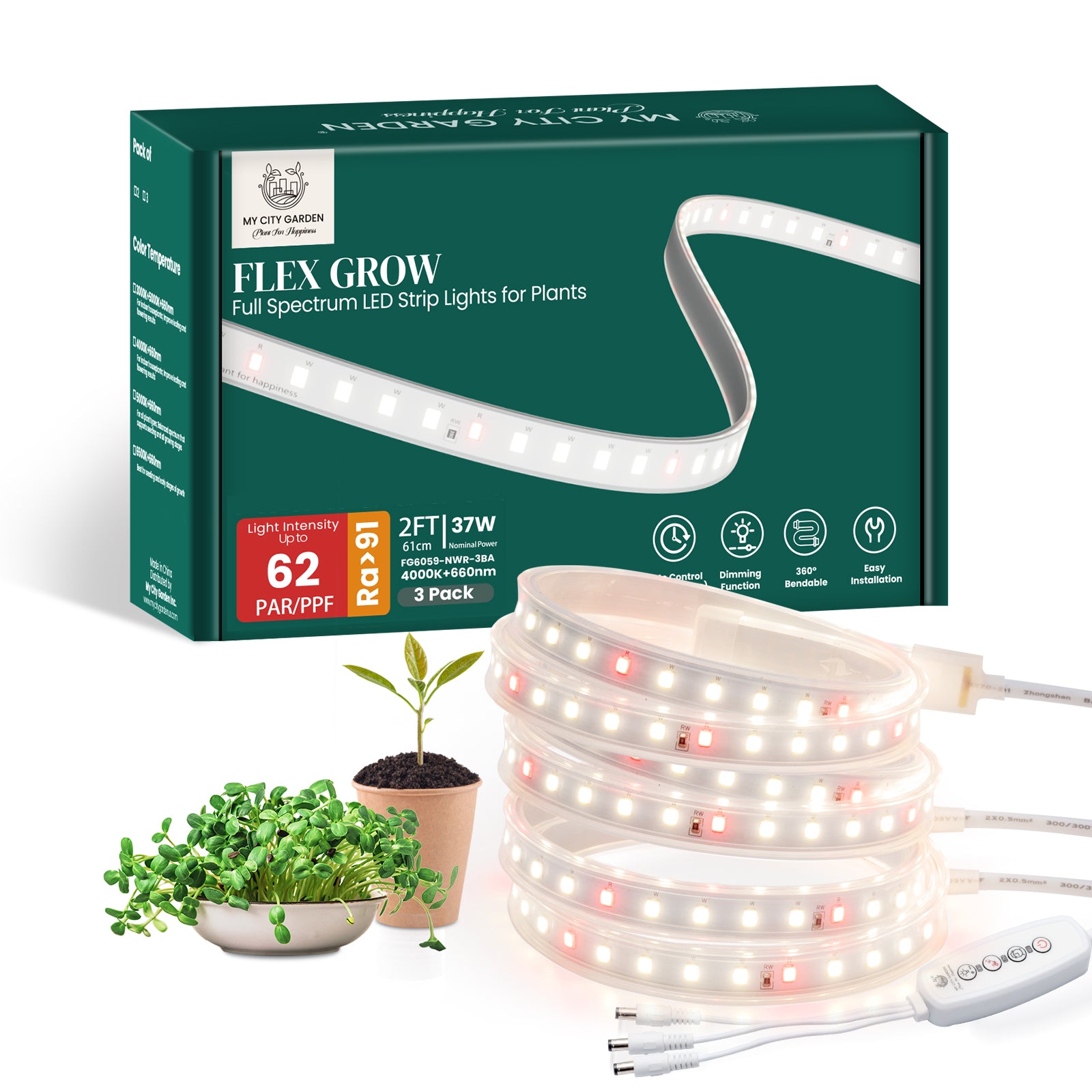 FLEX GROW, 360° Bendable LED Grow Light, 4000K - 3pcs set (Transparent Tube)