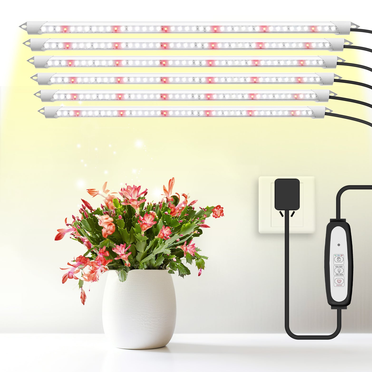 EASY GROW LED Grow Light Bars, Full Spectrum 5000K, 6 Pack with Timer and Controller