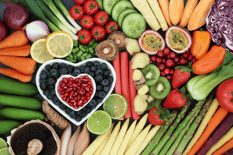 Bild mit vielen gesunden Obst- und Gemüsesorten